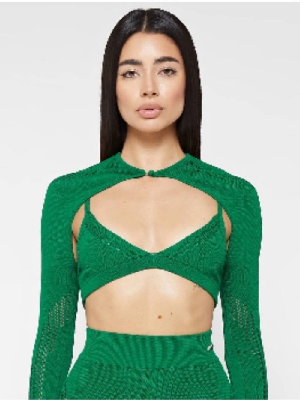 Maniere De Voir Emerald Green Crochet Cutout Crop Top